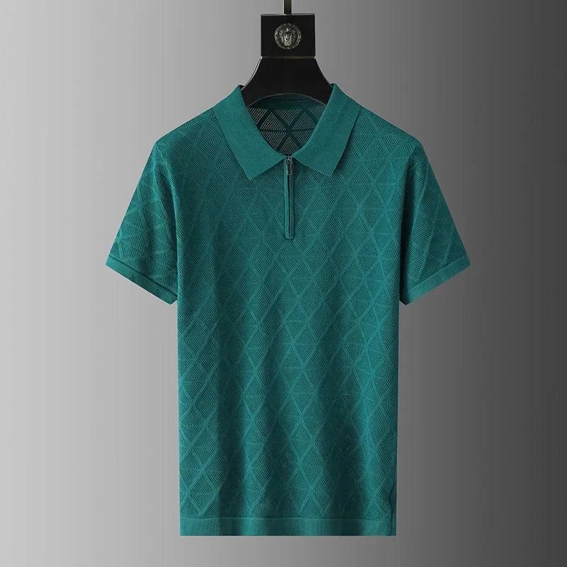 SuperbsTees Premium Zip Collar Knit Polo T-Shirt for Men – Textured Design