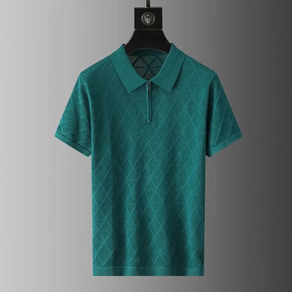 SuperbsTees Premium Zip Collar Knit Polo T-Shirt for Men – Textured Design