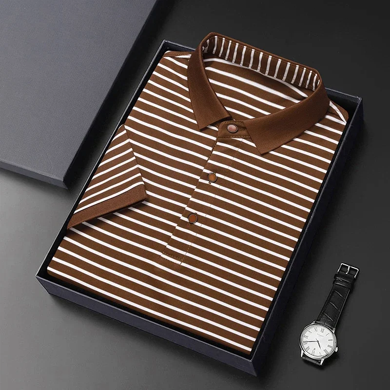 Classic Black and White Stripe Polo for Men