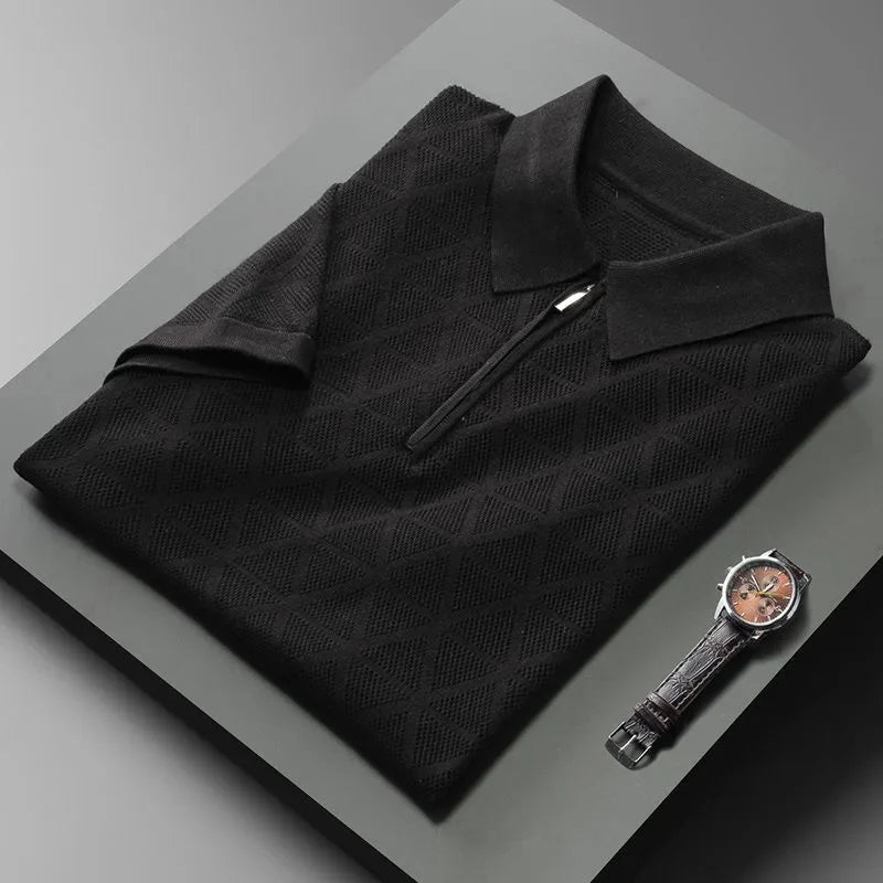 SuperbsTees Premium Zip Collar Knit Polo T-Shirt for Men – Textured Design