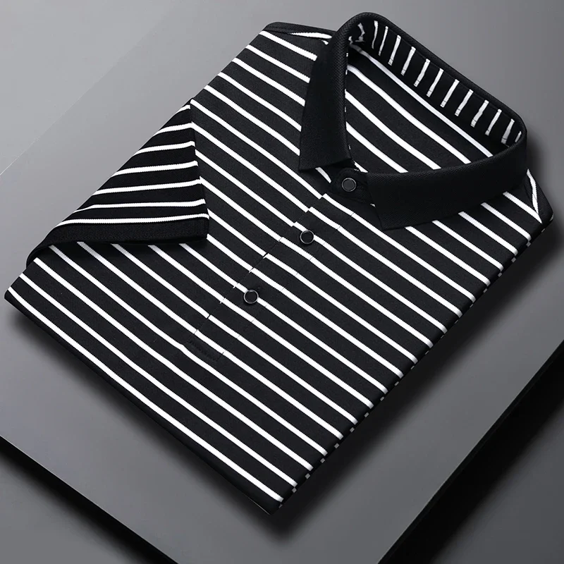 Classic Black and White Stripe Polo for Men