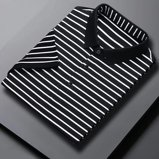 Classic Black and White Stripe Polo for Men