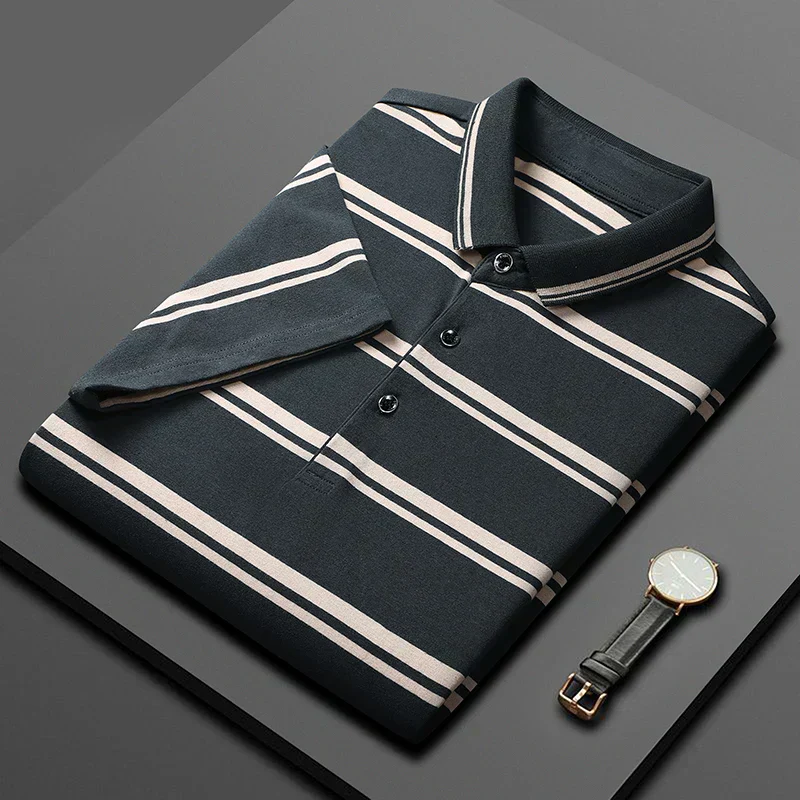 Men’s Classic Black Multi-Stripe Premium Polo T-Shirt