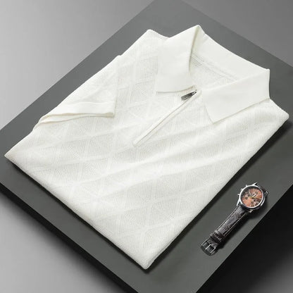 SuperbsTees Premium Zip Collar Knit Polo T-Shirt for Men – Textured Design