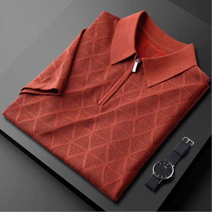 SuperbsTees Premium Zip Collar Knit Polo T-Shirt for Men – Textured Design