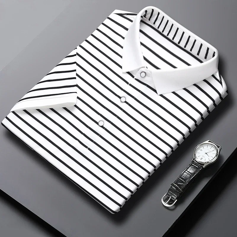 Classic Black and White Stripe Polo for Men