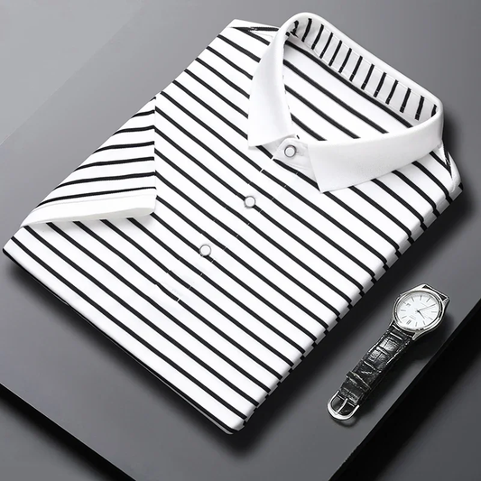 Classic Black and White Stripe Polo for Men